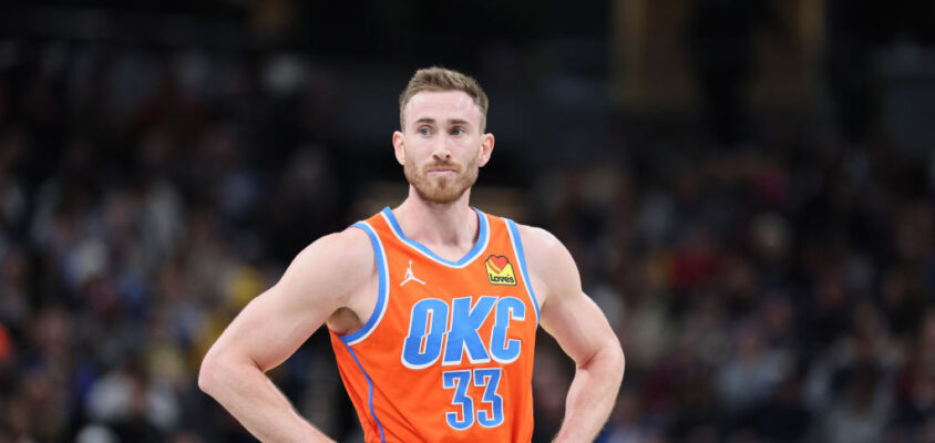 INDIANAPOLIS, INDIANA - APRIL 05: Gordon Hayward #33 of the Oklahoma City Thunder against the Indiana Pacers at Gainbridge Fieldhouse on April 05, 2024 in Indianapolis, Indiana.