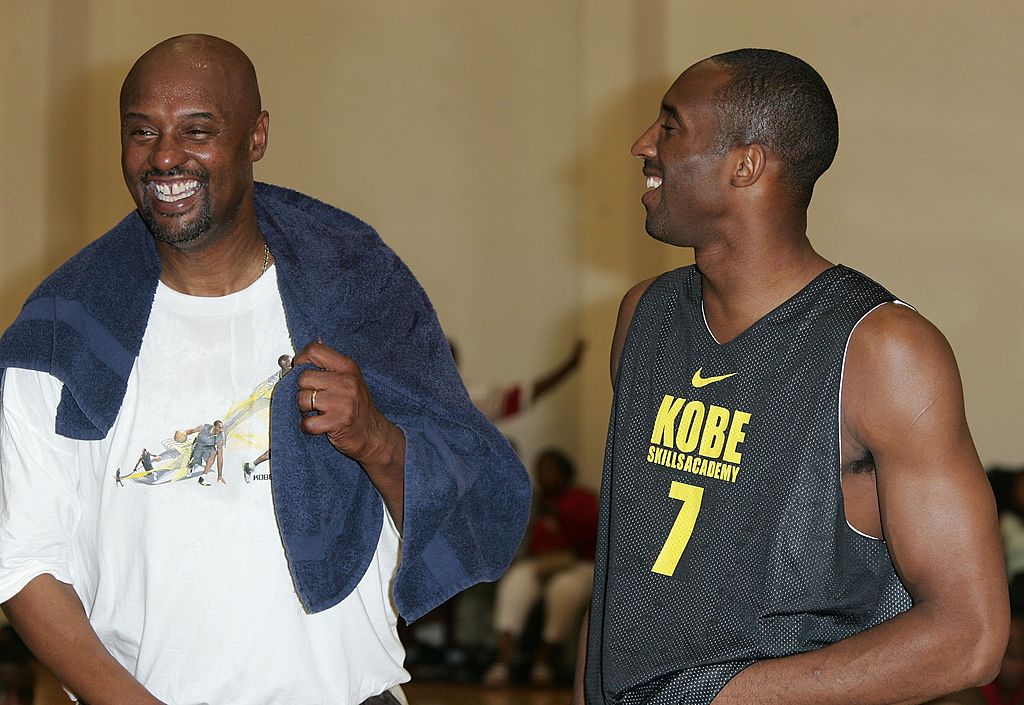 LOS ANGELES, CA - JULY 05: Kobe and Joe Bryant (L) share a laugh at the Kobe Basketball Academy at Loyola Marymount University on July 5, 2007 in Los Angeles, California.