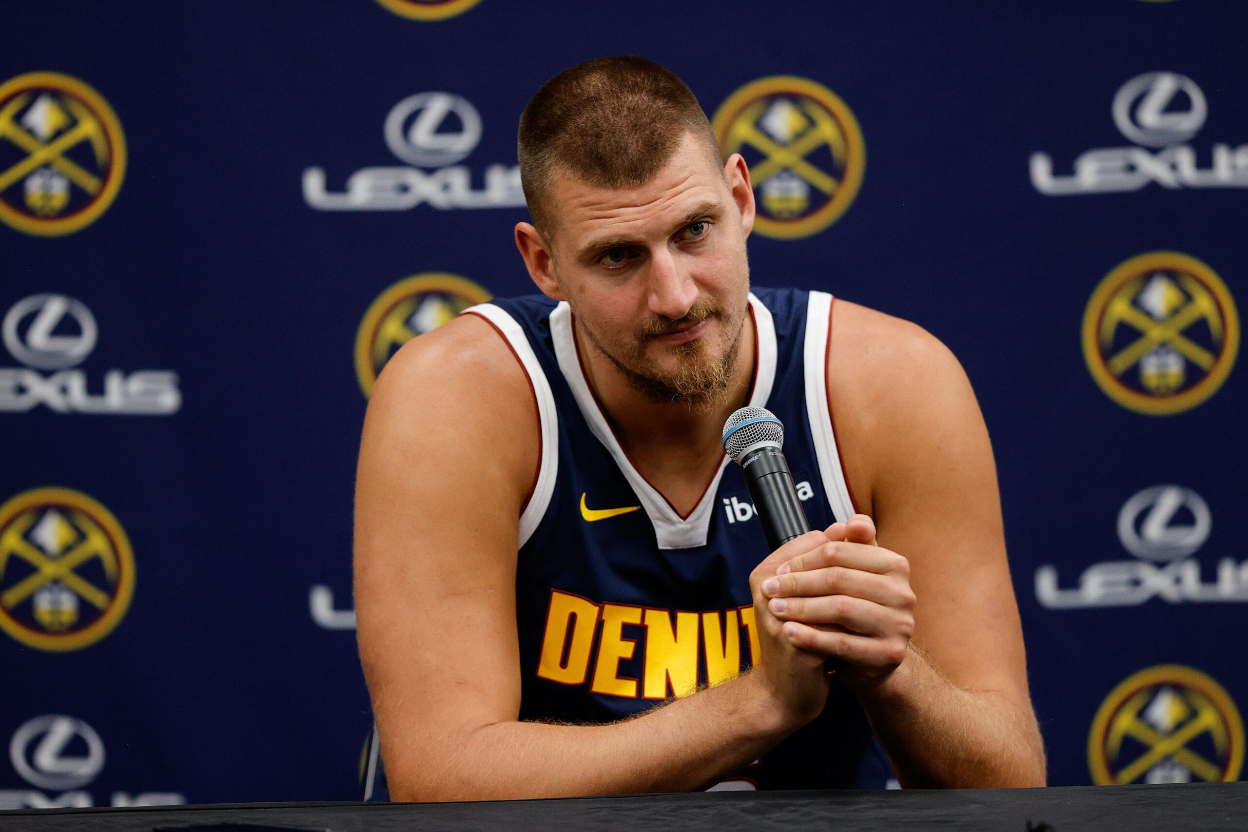 Sep 26, 2024; Denver, Co, USA; Denver Nuggets center Nikola Jokic (15) during Denver Nuggets Media Day.