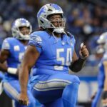 Detroit Lions defensive tackle Alim McNeill warms up before the game vs. the Carolina Panthers at Ford Field in Detroit on Sunday, Oct. 8, 2023.