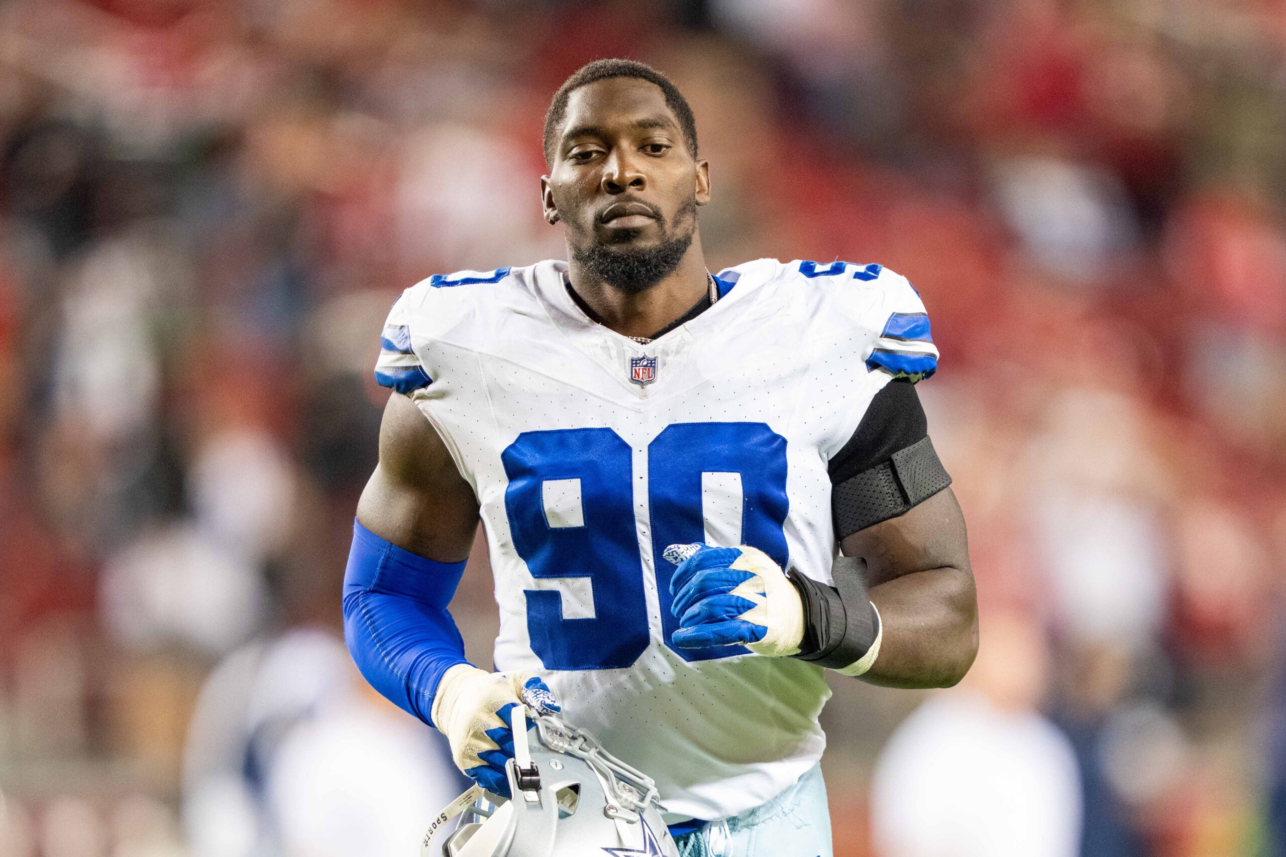 October 8, 2023; Santa Clara, California, USA; Dallas Cowboys defensive end DeMarcus Lawrence (90) after the game against the San Francisco 49ers at Levi's Stadium.