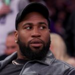 Apr 4, 2024; New York, New York, USA; New York Jets linebacker Haason Reddick sits court side during the fourth quarter between the New York Knicks and the Sacramento Kings at Madison Square Garden. Mandatory Credit: Brad Penner-USA TODAY Sports