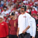 Oct 6, 2024; Santa Clara, California, USA; San Francisco 49ers head coach Kyle Shanahan on the sideline during the third quarter against the Arizona Cardinals at Levi's Stadium. Mandatory Credit: Kelley L Cox-Imagn Images